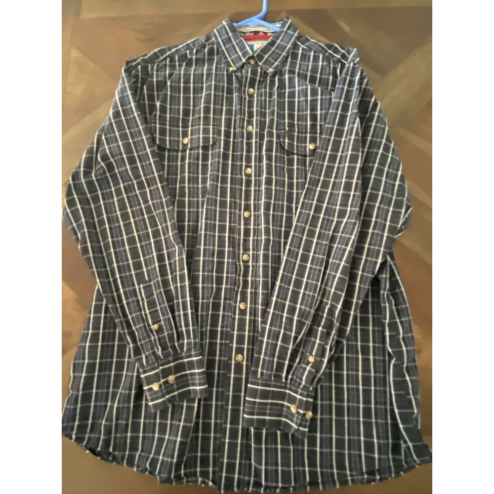 Men's Wrangler George Straight Cowboy Cut Button Up Blue Plaid Shirt Size XL